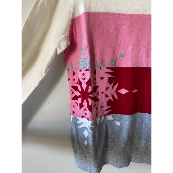 Talbots Multicolored Snowflake Cotton Blend Sweater- Size Large - Picture 2 of 4